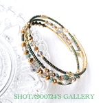 🐝［再販］蜜蜂バージョン🐝３連タイプ　モスグリーン×ゴールド　３連　コイル　ブレスレッド　Swarovski 