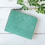 本革Ｌ字ファスナーショートウォレット　ミニ財布　 マヤベリーAcqua(アクアグリーン）