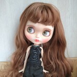 664.※単品※黒の編み上げリボンキャミソール・青のラインストーン※ブライスアウトフィット※1/6ドール服