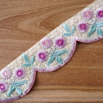【1mカット済み】　シルク　スカラップ　インド刺繍リボン 【チェリーピンク】