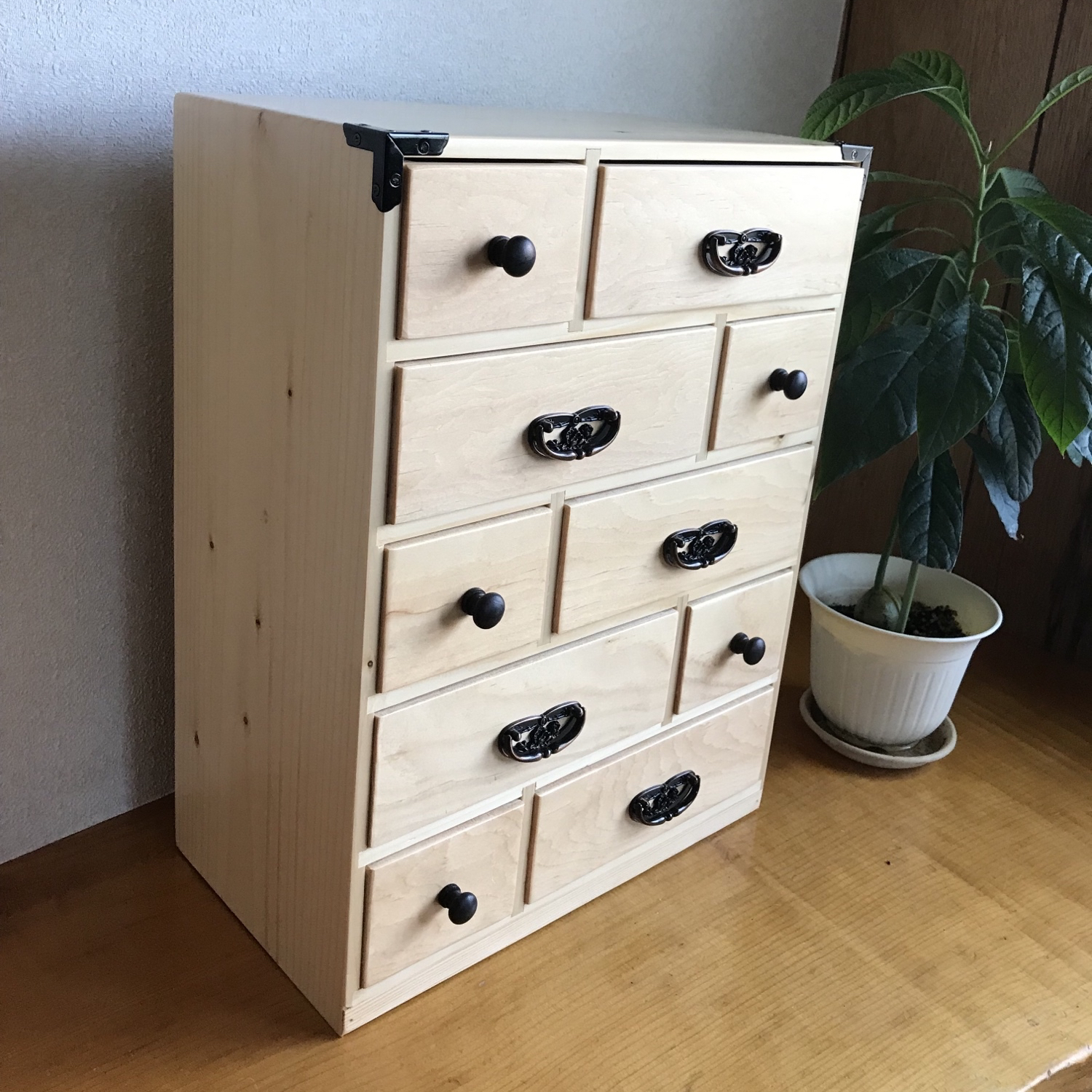 職人手づくり和風ミニタンス(受注生産)白木塗装3段タンス - へべ
