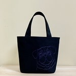chiro89・パグ刺繍トートバッグ・ハンドトート・ハンドバッグ・帆布トート・帆布バッグ【ブラック×コーラルピンク】S