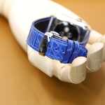 【新作】高級革使用Apple Watch クロコダイル革 ワニ革 バンド 時計ベルト ブルーD100総手縫い製作
