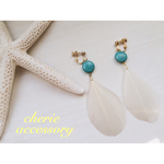フェザーとターコイズブルーearring・pierce