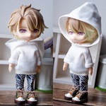 洗い晒し白　フード大　パーカーセット（ねんどろいどどーるオビツ11ボディ共有サイズ）
