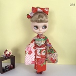 No.254  1/6サイズドール振袖　しぼり花糸巻き金彩　ピンク朱赤