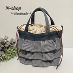 デニム*リメイク♪フリルトートバッグ❥ハンドメイド❥