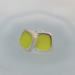 【silver ×七宝焼】Leaf Green の スクエア シルバー ピアス