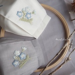 手作りマスク／刺繍マスク／舟形／ネモフィラ