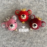 『KUMAWN face/クマウン・あか組』ブローチorクリップ・プチカスタム可・ハート・ラインストーン・クマ