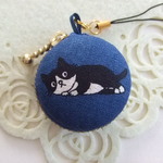 猫★青系5/マカロンコインケース(マカロンポーチ)ストラップ付