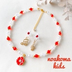 little princess＊ flower music - red キッズイヤリング + キッズ ネックレス セット ＊ キッズアクセサリー 女の子 プレゼント 誕生日 こども 音楽 音符 花 赤