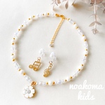 再販 ＊little princess＊ flower music - white キッズイヤリング キッズ ネックレス セット ＊ キッズアクセサリー 女の子 プレゼント 誕生日 音符 クリスマス