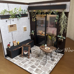 照明付き カフェ エントランス  ドールハウス  背景ボード  高さ40