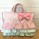 ドレスのようなレッスンバッグ(ピンクの花柄&ピンクドット)