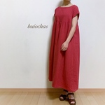 Wガーゼ 半袖胸元切り替えワンピース(red)