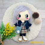 🌷着せ替え〈4点セット〉可愛いෆ̈(フリル袖ジャケット・ショルダーバッグ・ティアードミニワンピ・レギンスパンツ)ෆ̈紺色　ベージュチェック　💐