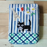 手帳カバーA6サイズ　猫刺繍　ファスナー付き