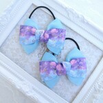 2個セット☆トリプルリボンヘアゴム☆ブルー☆ホログラム☆キッズベビー