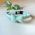 くすみミント&ドット柄 レトロな感じの蝶ネクタイ首輪🎀