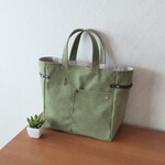 *感謝セール*【2way*スクエア*デイリートート】グリーンリーフ*ヴィンテージ加工8号帆布*