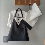 キッズエプロン 三角巾 巾着袋 三点セット９0㎝～1０0㎝ ストライプ 黒 白 モノトーン ゴム マジックテープ 保育園 幼稚園 プレゼント ままごと 子供 エプロン