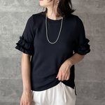 1枚で着映えする！ 大人可愛いダブルフリルTシャツ： ネイビー【FREE】KMC-501 485924