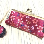 ちりめんがま口印鑑ケース＊桜柄エンジ色TG-107