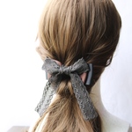 【送料無料】トーションレース 黒×茶色 リボン ヘアアクセサリー 量産型 バレッタ ポニーフック ヘアゴム やっとこピン 大人 卒業式 入学式 ナチュラル レトロ クラシック
