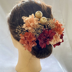 成人式 結婚式 卒業式 ドライフラワー髪飾り ヘアパーツ 前撮り 和装ヘア 水引アレンジ 赤 オレンジ