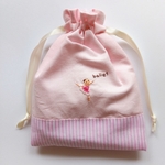 バレリーナ刺繍　巾着(ピンクチュチュ)