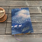 左開きA5ソフトカバー用21. 7㎝ブックカバー★星降る砂漠/ネイビー☆ラクダ★メルヘン