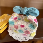  ＊丸いリボンのお弁当袋＊　水彩　ボタニカルフラワー  ピンク系  ピーコックグリーン