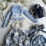 2079 刺繍生地の蝶々コーデ　type All blue Blythe ブライス アウトフィット 洋服