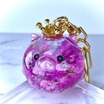 まる猫ちゃんキーホルダー☆ピンクフラワー