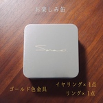お楽しみ缶　ゴールド色金具イヤリング1点リング1点