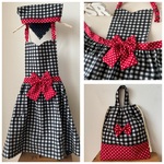 ☆miii・・さまオーダー品☆ ＊monotone チェック柄＊　エプロン＆三角巾＆エプロン袋　（黒＆赤）【150cm】