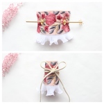  2wayタイプ　ピンク　ブルー　ベージュ　花柄　　刺繍リボン　フリル　マジェステ　ヘアカフス　かんざし　髪飾り　リボンラップ　ラップポニー　インド刺繍