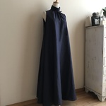 フレンチリネンNVで作ったハイネックフレアマキシワンピース