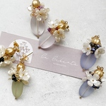 SALE！！小ぶりなお花とオーバルピアス　お花　フラワー　ピアス　イヤリング　小ぶり　チェコビーズ　アレルギー対応　大人　ゴールド　ブルー　ピンク　グリーン　春　夏　プレゼント　花　大人カラー