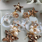 shellandsea アシンメトリー×ゴールド×2連星×パール×ピアスorイヤリング