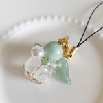 天然石✨天使の羽ストラップ✨五徳を高める・健康✨翡翠×四神獣水晶