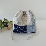 (5/21 New)Blue パッチワーク・大人可愛いしかく巾着