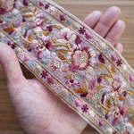 1mカット済【インド刺繍リボン】オーガンジー　刺繍　リボン　りぼん