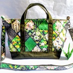 菱花帆布のミニトート型ショルダーバッグ(緑×緑)