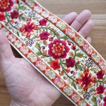 60㎝カット済【インド刺繍リボン】シルク　刺繍　リボン　りぼん【ホワイト】