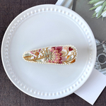 インド刺繍リボン ヘアクリップ ホワイト ピンク パール ビーズ刺繍