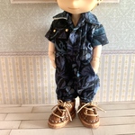 ねんどろいどどーる/オビツ11サイズ  藍今花柄　アシメオールインワン　つなぎC