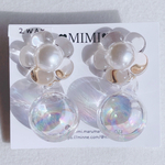 シャボン玉　ピアス　イヤリン　クリア　お花　パール　ゴールド　バブル　オーロラ