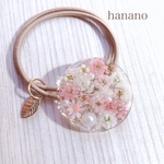 hanaのヘアゴム　パステルピンク　リーフ　 ヘアゴム　ギフト　誕生日プレゼント　バースデープレゼント　アースカラー　リボン　コットンパール